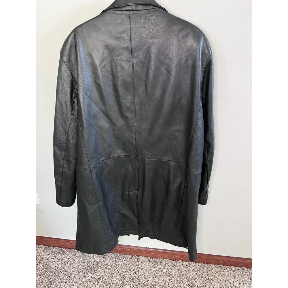 Adler Authentic Mens Black NZ Lambskin Leather Car Coat Jacket XL Quilted Lining